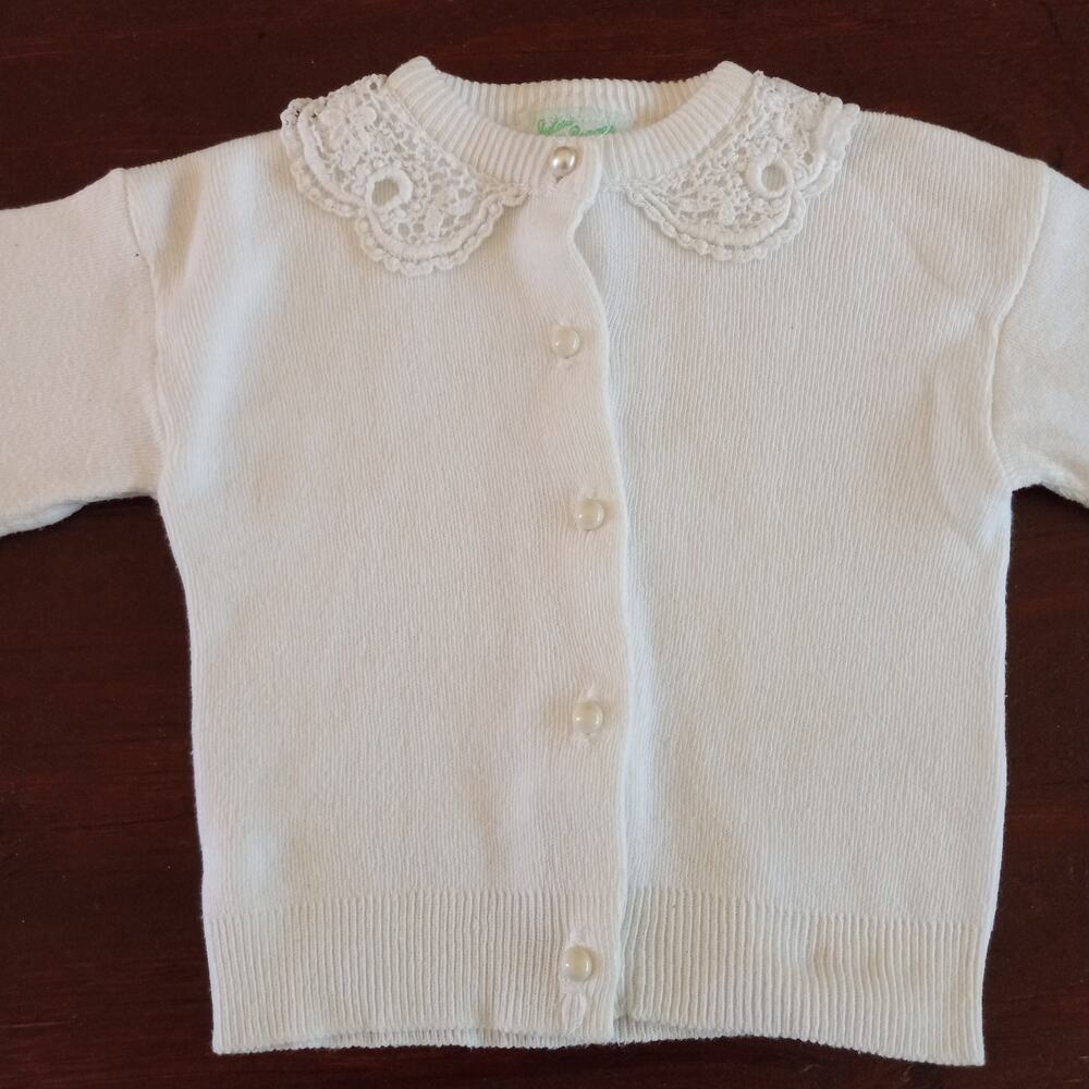 Infant Girl's JULIUS BERGER White 100% Cotton Cardigan Sweater Size 24 Months